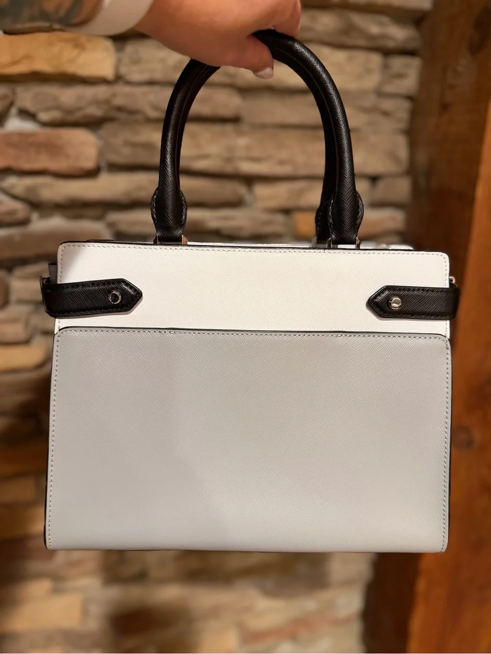 Kate Spade NWOT Colorblock Black/Grey Leather Top-Handle Crossbody Bag